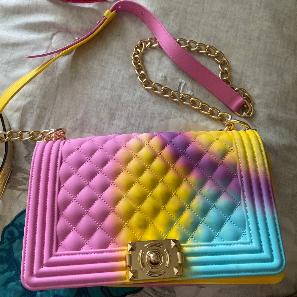 rainbow quilted purse